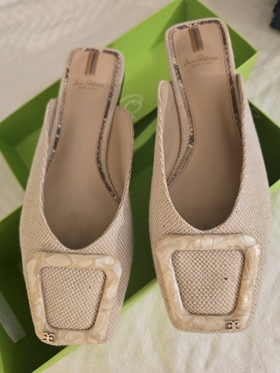 Sam Edelman Shoes - Sam Edelman Beige Textured Slip-On Mules with Cream Buckle